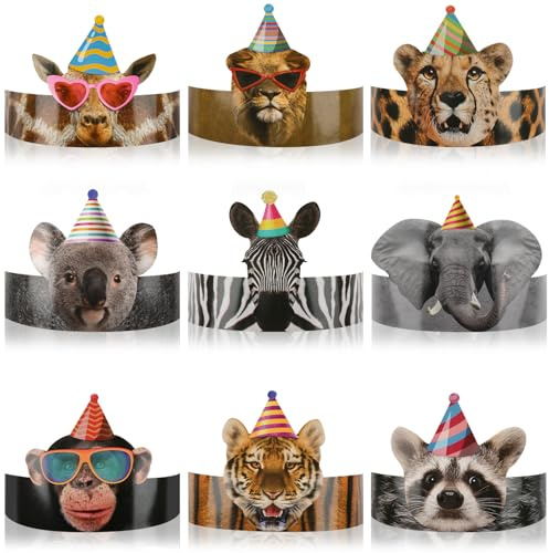 Adecortalk 36 Pcs Animals Birthday Party Hats for kids Classroom Assorted Animals Paper Headbands Crown for Kids School Classroom Jungle Animal Birthday Party Decorations Favor