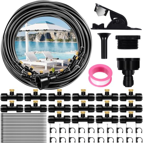 Purpledi Sistema di Nebulizzazione 15M, Kit Irrigazione 75 Pezzi, Nebulizzatore Esterno a Nebbia Fredda, Kit Tubi Nebulizzatore per Giardino, Terrazzo, Ombrellone e Tetto