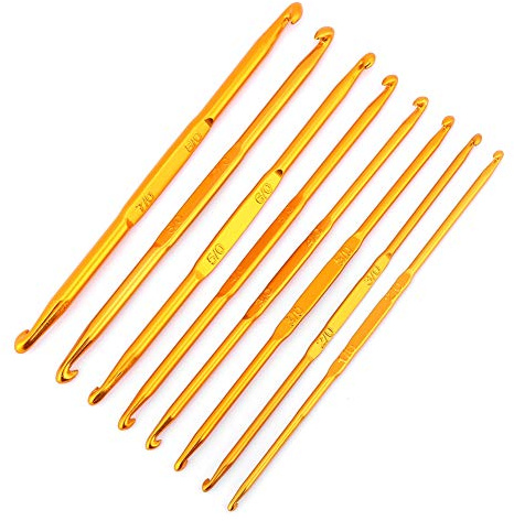 Generic Set di Uncinetti a Doppia estremità in Allumina Smooth Glide Impugnatura Facile da 8 Pezzi Oro per Lavorare a Maglia 5,31 Pollici