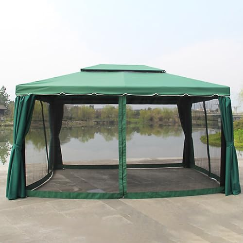 Toldo para cenador para exteriores, marco de aluminio, pabellón permanente, doble techo con red y cortinas, resistente para patio y césped, 10 x 13 pies