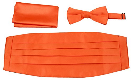 CBUND-ADF-11 - Mens Formal Woven Satin Cummerbund Pre-Tied Bowtie Hanky set.