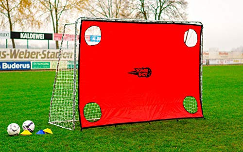 POWERSHOT But de Foot 3 x 2 m en Acier Grande Résistance ! Installable à l'année sur Votre Terrain ! + Options au Choix (avec Mur de tir Rouge)