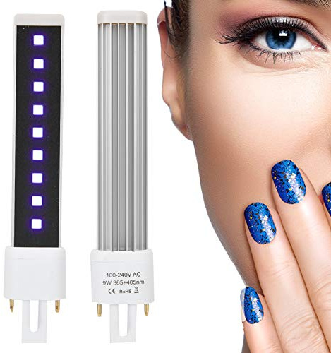 Cosiki Compras Locas Bombilla de lámpara de uñas LED UV, 365 + 405nm Fuente de luz Doble 9W Gel de uñas Secado de curado Tubo de luz Bombilla de Repuesto