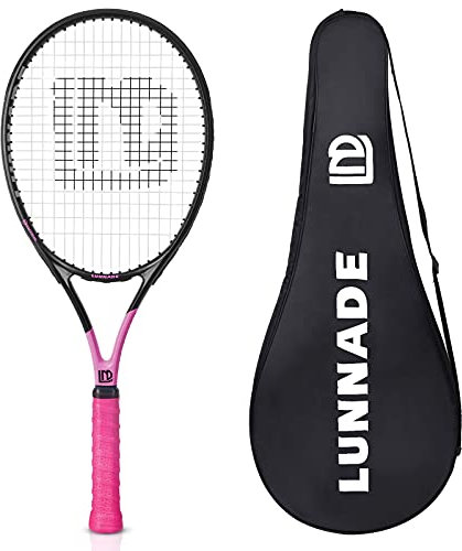 LUNNADE Raquette de Tennis pour Adultes 27 Pouces, résistante aux Chocs, en Fibre de Carbone, légère, pré-cordée et maniable, Convient aux débutants et aux Joueurs de Niveau intermédiaire