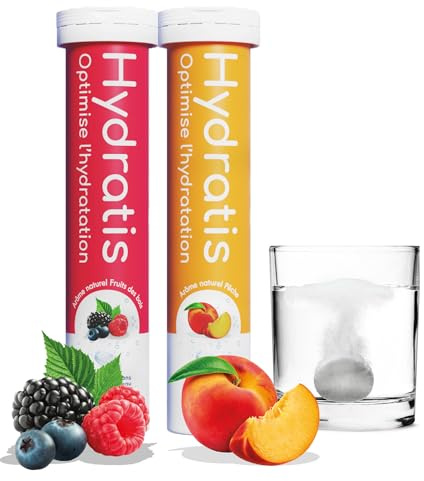 HYDRATIS - Pastilles Hydratation Electrolytes - Mix Fruits des Bois + Pêche - Améliore l'Hydratation et Favorise l'Énergie - Formule Isotonique - Sport, Récupération - 2 tubes (40 Pastilles)