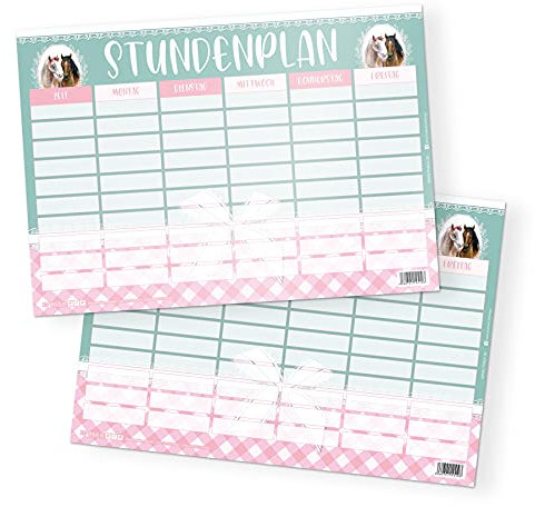 itenga Stundenplan DIN A4 Motiv Pferde doppelseitig eine Seite abwischbar 300g Karton Stundenplan für Mädchen