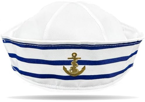 Hatstar Matrosen Hut Cap | Marine Yacht Blau Kapitän Mütze | Segelhut Seemannshut Seemannskappe | als Accessoire zum Karneval Fasching Kostüm | Cappy für Damen und Herren