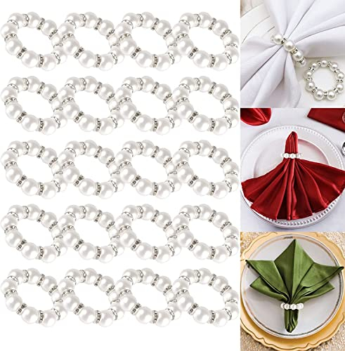 Keilend Pearl Napkin Rings 20pcs, Napkin Rings Buckles for Decorating Table Napkins, Napkins Ring Holders for Dinner, Wedding, Party Table Decoration, Thanksgiving & Christmas