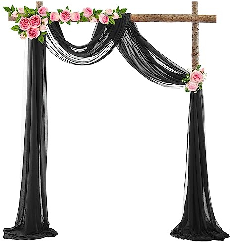 auons Nero Tenda da matrimonio in tulle 1 pannelli 600x75cm Arco Drappeggio Voile Chiffon Tessuto Drappeggio Tende per di Cerimonia di Matrimonio Ricevimento Party Soffitto Decor