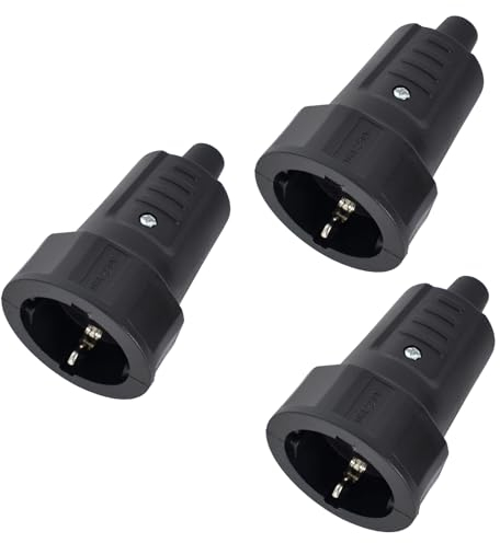 3 Pièces Prise Fiche Femelle Noir en Caoutchouc, Couplage de Contact de Protection avec Manchon de Protection, Prises de Courant Étanches 250 V 16 A sans Câble avec Double Contact de Protection