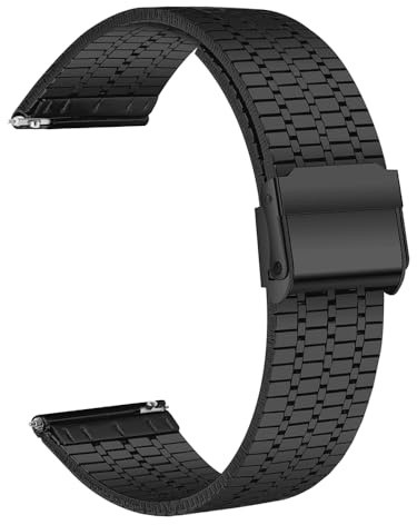 Quick Release Watch Strap, Stainless Steel Watch Straps with Metal Clasp, Smart Watch Band for Men and Women, Compatible for Galaxy, Garmin, Withings, Huawei, Amazfit and Seiko Watches 22 mm, Black