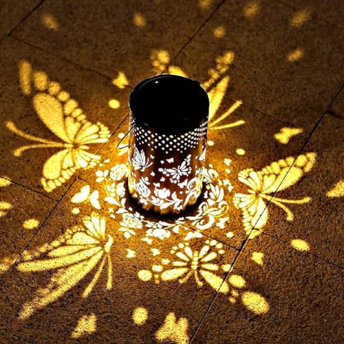 Azazaza Lanterne solaire papillon à suspendre en métal de 18 cm, décoration de jardin, lampe de table LED étanche pour arbre, cour, terrasse (papillon 01, S)