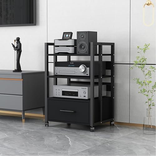 Meuble stéréo Meuble audio d'angle à 3 niveaux avec roulettes, Meuble de rangement pour médias audiovisuels Meuble de rangement pour médias avec étagères réglables, Armoire à disques pour bureau de ch