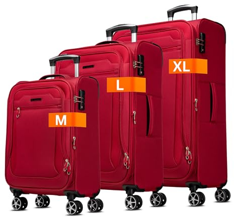 Cocoono Monterrey 360° Drehbarer Koffer - TSA-Zahlenschloss, Teleskopgestänge, RV-Dehnfalte, 8 Rollen, Adressfeld (rot, Set)