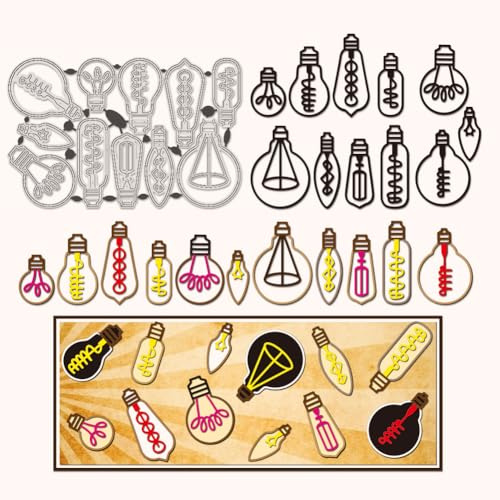 BENECREAT Retro glödlampa stansning för korttillverkning, kolstål präglingsmallar metallschabloner för gör-det-själv-scrapbooking fotoalbum dekorativt präglingspapper