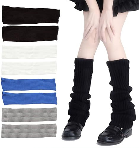 xianshi 4 Paar Leg Warmers, Damen & Kinder Beinstulpen, Kniestrümpfe Warmers für Mädchen, Weiße & Beige, Hoch, Plüsch, Damen-Beinstulpen