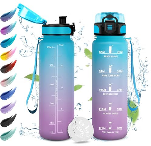Gourde Enfant 500ml, Étanche et Réutilisable, Gourde Motivation, Bouteille d'eau avec Marqueur de Temps et Filtre, Bouteille pour Enfant, Voyage, Yoga, Bureau, Gym, l'école, Cyclisme, Camping