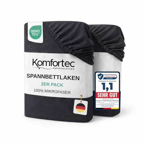 Komfortec Mikrofaser Spannbettlaken 2er Set 90x200 cm – Weiches Spannbetttuch mit Rundumgummi – Fitted Sheet für Matratzen bis 30 cm – Anthrazit – Oeko-Tex – Pflegeleicht & Hautfreundlich – 90g/m²