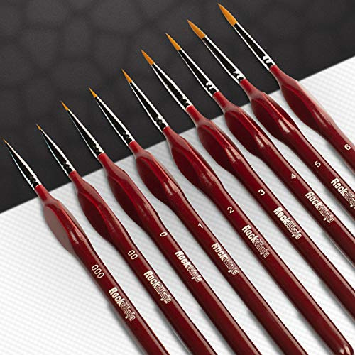 Detail Paint Brush Set, Rock Ninja 9pcs Thin Brushes for Fine Detailing & Art Painting - Acrylic,Watercolor, Oil Miniatures, Scale Models, Airplane Kits, Nail, Line Drawing (Red)