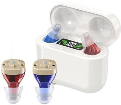 Amplificatore audio digitale mini ricaricabile - Amplificatore acustico digitale for adulti e anziani, con qualità audio superiore, riduzione intelligente del suono, display di potenza HD(White)