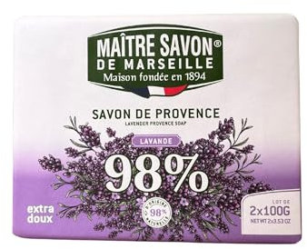 Maître Savon de Marseille - Provence-Seife Lavendel – Extra Mild – 2x100g – 99% Natürliche Inhaltsstoffe – Hände & Körper
