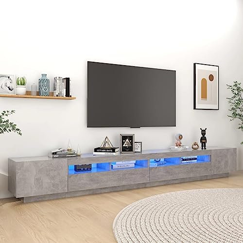 Woonisher Meuble TV avec lumières LED Gris béton 300x35x40 cm Ensemble Meuble TV et Table Basse