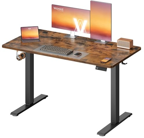 VASAGLE Electric Standing Desk, Height Adjustable Desk, Sedentary Reminder, 4 Memory Heights, for Home Office, 120 x 60 cm, Rustic Brown LSD312KD01