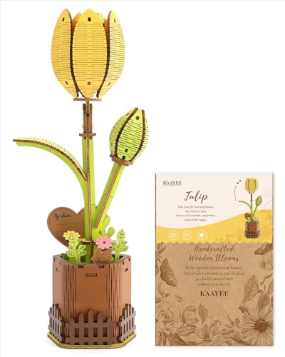 Blumuze Puzzles 3D en Bois, Bouquet De Fleurs en Bois pour Adultes, 3D Puzzle Fleurs Cadeaux pour Femmes Maman Ami sur Son Anniversaire, Noël, Saint-Valentin, Fête De La Mère (Tulipe)