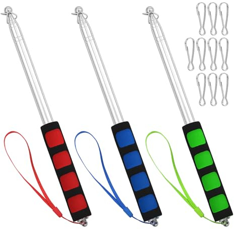 PETERMALLON Lot de 3 pôles de drapeau télescopiques, tige portable de 2 m, accessoires en acier inoxydable avec 10 clips pour voyage, camping, excursions, compétitions, guide de voyage enseignant