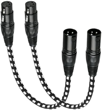 2 Pack XLR Cables 0.3m/1ft, Short XLR to XLR Microphone Cable Male to Female 3 Pin Balanced Nylon Braided Mic Lead for Power Amplifier Sound Console Speaker Studio Recording Mic Mixer Live Production