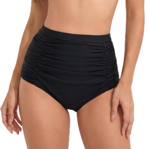 Black High Waisted Bikini Bottoms for Women UK Tummy Control Bikini Black Swim Shorts Plus Size Bikinis for Older Women UK High Waisted Tankini Bottoms for Beach (UK, Alpha, L, Regular, Regular)