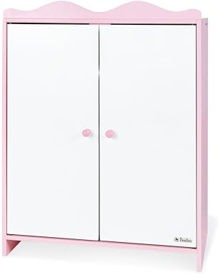Pinolino Armoire de Poupée Jasmin, en Bois, avec 1 étagère, 1 Tringle à vêtements et 3 cintres, Meuble de poupée pour Fillettes à partir de 2 Ans, Rose/Blanc