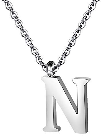 PARTNER Stainless Steel Silver Initial Necklace Alphabet Pendant Necklace 16 with 2 extender Women letter Necklace (Silver Initial N)
