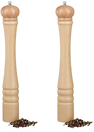 Relaxdays Lot de 2 Moulins à Poivre Sel Épices en Bois Manuels 40 cm, avec Meule Céramique, Rechargeable, Nature