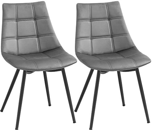 SONGMICS Esszimmerstühle 2er Set, Moderne Küchenstühle, Polsterstühle mit Metallbeinen, Samtoberfläche, Loungesessel, grau LDC84GY