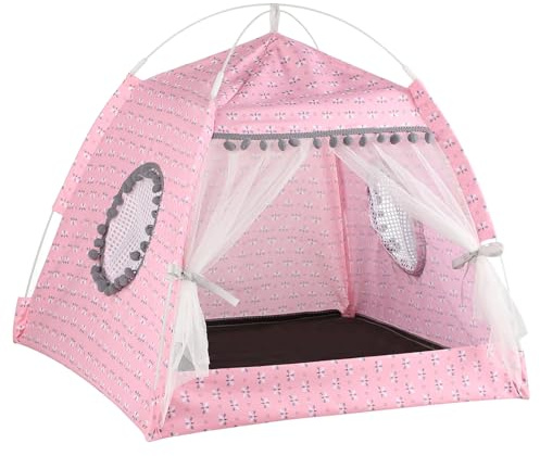 Qchomee Cat Tent Cave Bed with Removable Cushion, 2-In-1 Cat Dog Teepee Bed House Cat Nest Sleeping Bag,Pet Indoor Outdoor House Detachable Breathable Mesh,Four Seasons Universal,48x48x46CM