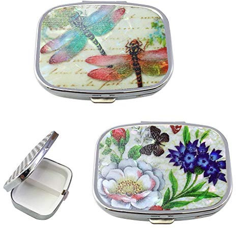 2 pezzi Scatola per Pillole Metallo, Feelairy Portapillole Tascabile 2 Scomparti con Specchio, Portapillole Settimanali da Viaggio per Vitamine e Medicinali Tablet per Uso Quotidiano