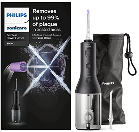 PHILIPS Sonicare Cordless Power Flosser 3000 Oral Irrigator with Quad Stream Technology and Pulse Waves, HX3806/33-2022 Version, Black