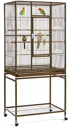 Yaheetech Wrought Iron Standing Large Parrot Parakeet Flight Bird Cage with Stand for Small Parrot Cockatiel Sun Parakeet Green Cheek Conure Lovebird Budgie Finch Canary, Palmer Green