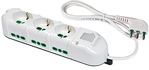 FANTON 48122-B Multipresa elettrica 9 posti con 3 prese universali e 6 prese bivalenti italiane laterali ciabatta spina grande 16A colore bianco