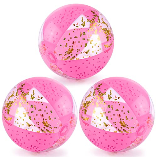 POPLAY 16 Inch Glitter Beach Ball, 3 Pcs, Pink