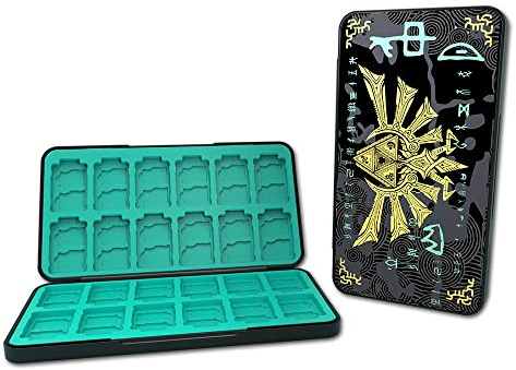 PERFECTSIGHT Switch Game Case Compatible with Nintendo Switch 2/OLED/Switch Lite, 24 Switch Game Holder Cartridge Case with 24 Game & 48 Micro SD Cards Storage, Kingdom Badge