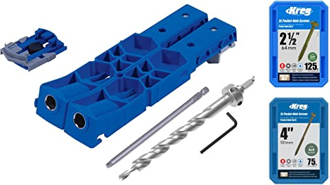 Kreg KPHJ920 Pocket-Hole Jig XL with SML-C2X250-125 HD Pocket Screws, 2-1/2 Inch (125 Count) and SML-C4X400-75 XL Pocket Screws, 4 Inch (75 Count) 