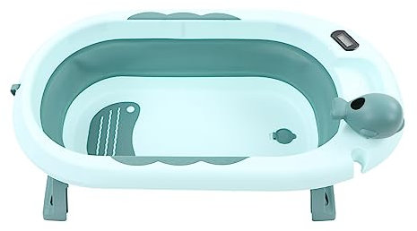 Temperaturempfindliche Badewanne, Faltbar mit Abflussloch, Platzsparender Badeeimer für Babys und Haustiere (Hellgrün)