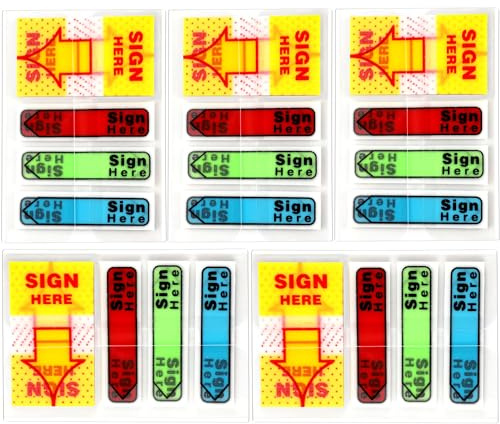 500pcs/5 Boîtes Signer Ici Notes Autocollantes, Onglets Fléchés Collants Signer Ici avec Flèche de Distributeur Veuillez Signer Ici Onglets Faciles à Poster pour École De Bureau