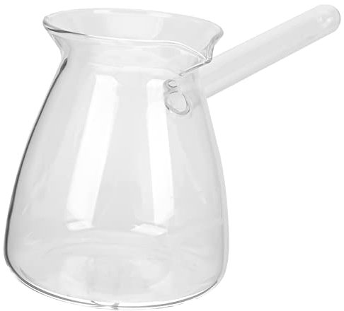 DEARMAMY Thickened Glass Teapot 450Ml Turkish Coffee Maker with V-Shaped Spout Side Handle Heat-Resistant Borosilicate Glass Milk Warmer Stove Top Cezve Coffee Pot