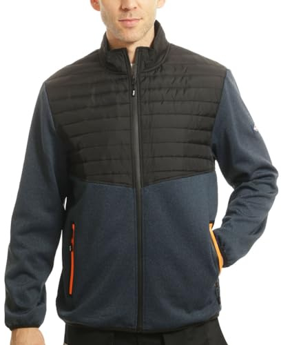 Lee Cooper LCJKT460 Chaqueta de Trabajo con Capucha y Cremallera en el Cuerpo y las Mangas con Canesú Acolchado para Hombre, Negro/Azul Jaspeado, XL