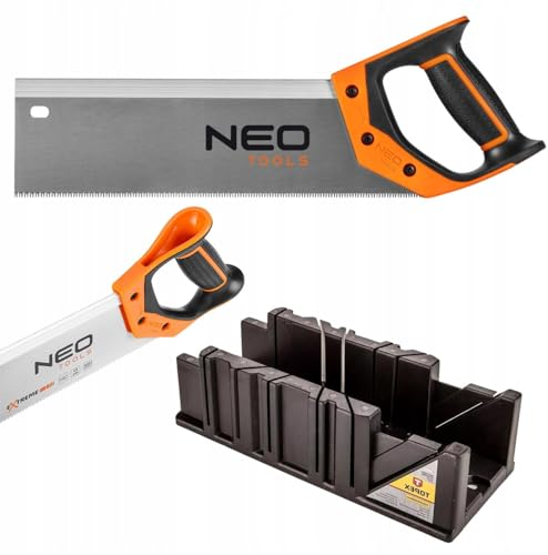 NEO TOOLS Gehrungslade mit Rückensäge 350 mm 13 TPI - 90°/45°/22.5° - Präzise Handsäg aus Gehärtetem Stahl und Kunststoff Schneidlade - zum Schneiden von Holz Leisten & Holzwinkeln