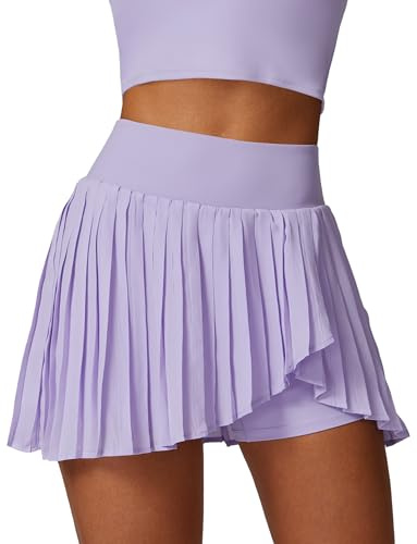 SEAUR Gonna da tennis da donna con pantaloni piegati, gonna sportiva, da golf, da tennis, da corsa, con 1 tasca, per allenamento, running, minigonna – S-XL, Lilla, S