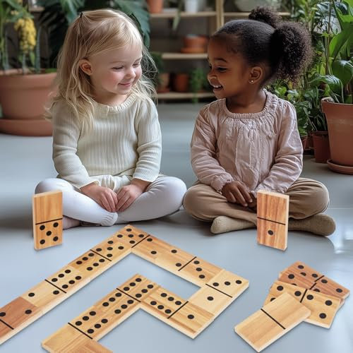 WOODENFUN 28pcs Große Domino Spielzeug Lernen Spiel Dominosteine für Kinder Erwachsene Montessori Kinderspielzeug aus Holz Brettspiel 15x7.5cm/pcs